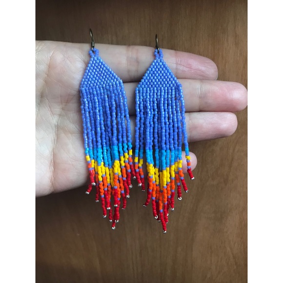 MIYUKI seed bead earrings, long, fringe, dangly - Picture 2 of 4